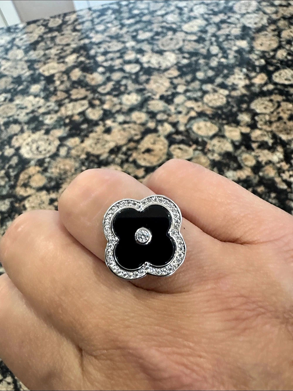 Black Onyx Floral Sterling Sliver Ring
